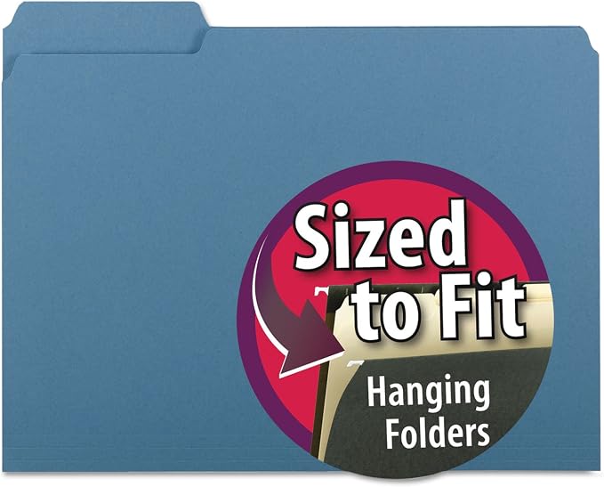 Smead Interior File Folder, 1/3-Cut Tab, Letter Size, Blue, 100 per Box, Expandable File Folders for Filing Cabinet by SMEAD