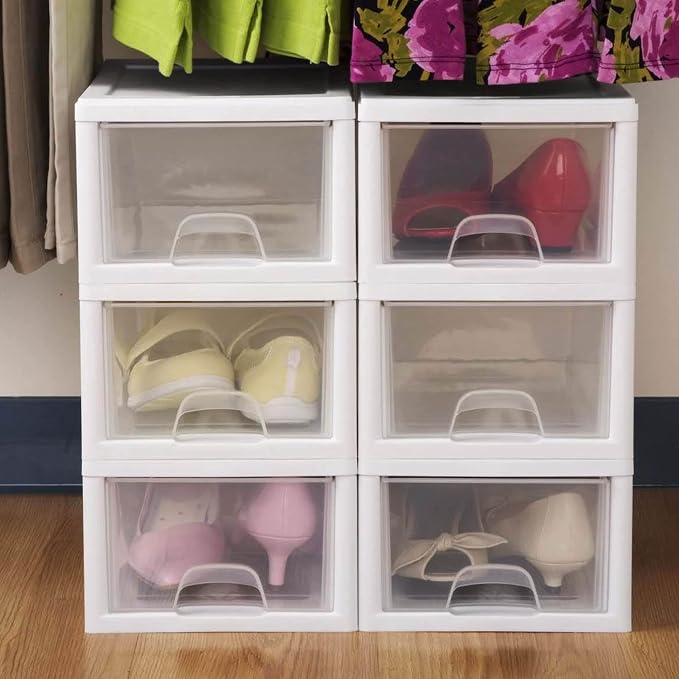 Sterilite Stacking Drawer Storage Organizer for Clothes, 6 Quart, 12-Pack | White Frame, Stackable Modular Clear Plastic Drawers & Containers for Clothing, Accessories, Craft Supplies, Shoes or Linens - Image 5