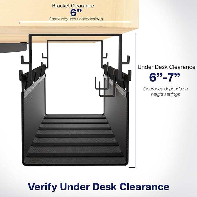 VIVO Screw-on Under Desk 31 inch Fabric Cable Management Tray, Wire Concealer, Power Strip Storage, Workspace Organization, Easy Fold Down Access, Black, DESK-AC31F-S - Image 6