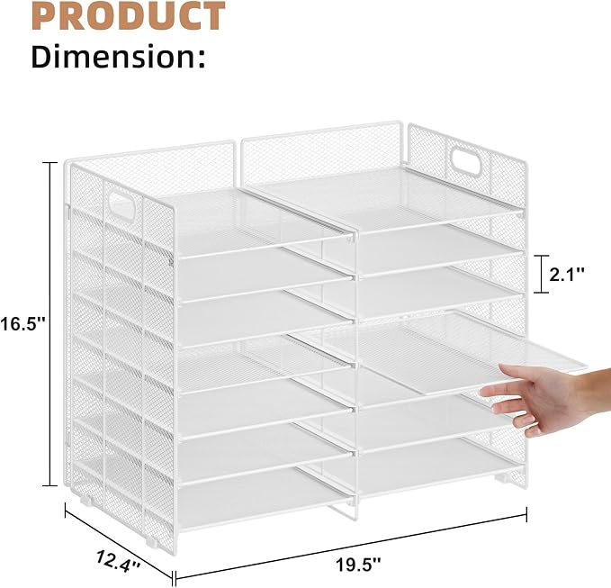Marbrasse Desktop Literature Organizer, 12 Compartments Mesh Paper Organizer Desk Organizers, Adjustable File Sorter Mail Center Paper Storage Cabinet Classroom Mailbox for Office Home School, White - Image 3