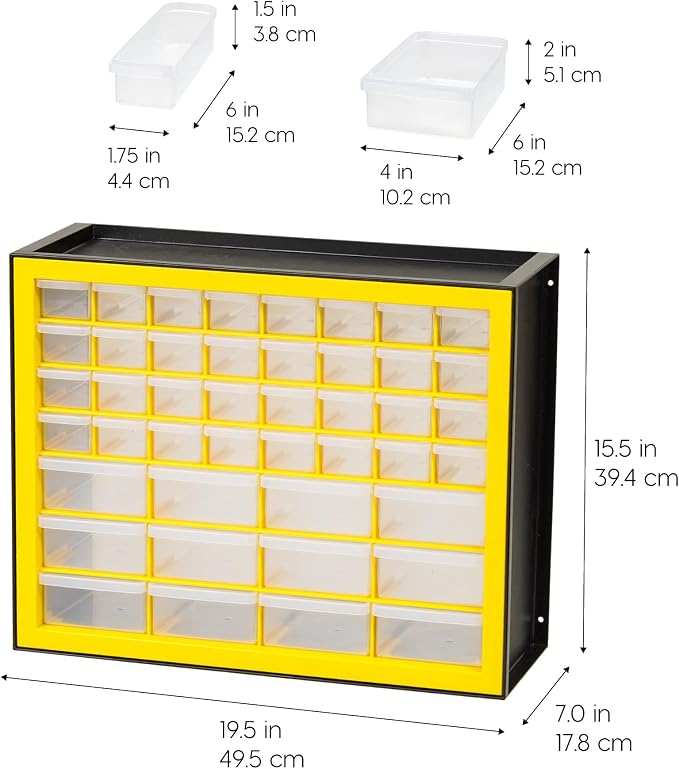 IRIS Plastic Hardware Storage Drawer, 44 Drawer Parts Cabinet - Yellow | Wall-mountable, Stackable, Building Bricks, Screws, Nuts & Bolts, Hardware, Garage Tool Storage - Image 3