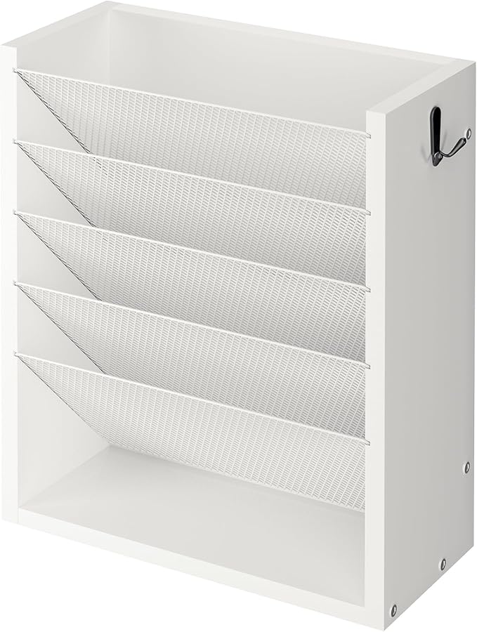 Mail Organizer Wall Mounted, 6-Slot Hanging File Organizer with Key Holder | Mail Sorter, Wood Letter Holder for Envelopes Bills Magazine Folders Papers Accessories for Home Office, White by Cresohom