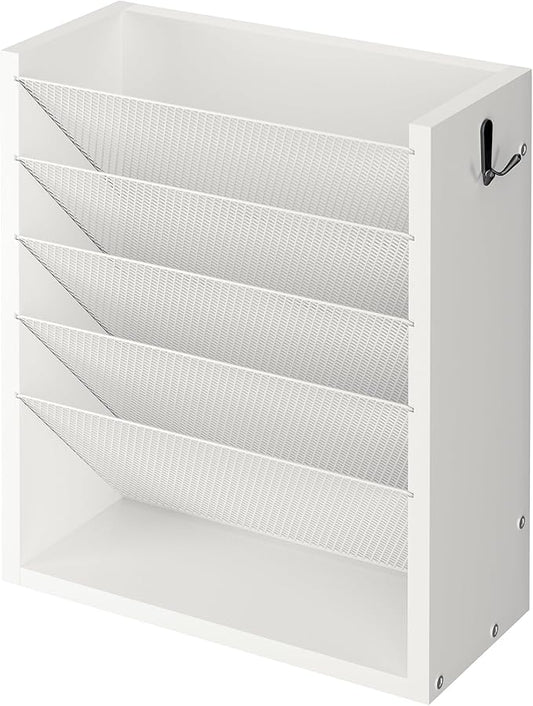 Mail Organizer Wall Mounted, 6-Slot Hanging File Organizer with Key Holder | Mail Sorter, Wood Letter Holder for Envelopes Bills Magazine Folders Papers Accessories for Home Office, White by Cresohom