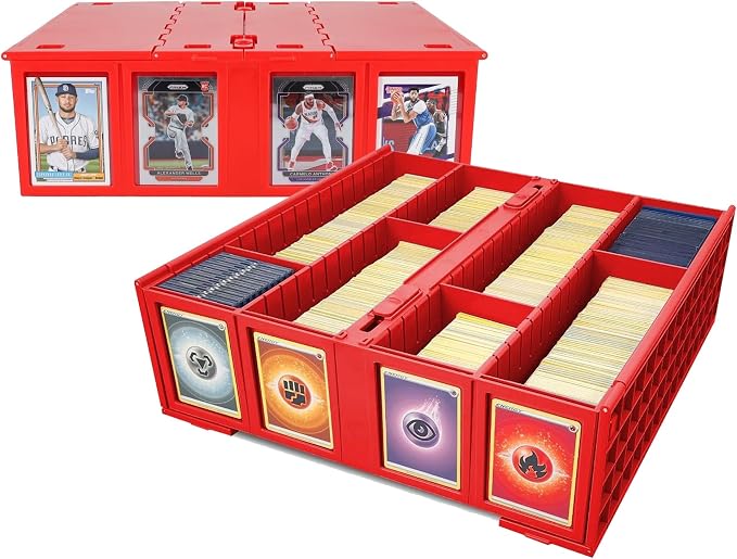 BCW Collectible Card Bin (2-Pack, Red) | Holds 3200 Cards Each | Includes 4 Dividers Per Bin | Storage for Pokémon, MTG & Sports Cards by BCW