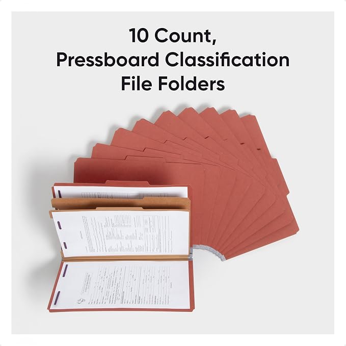 Smead Pressboard Legal Size File Folders with SafeSHIELD Fasteners, 2 Dividers, 2" Expansion, Office Folders, Paper Holder, Red, 10 per Box (19075) - Image 2