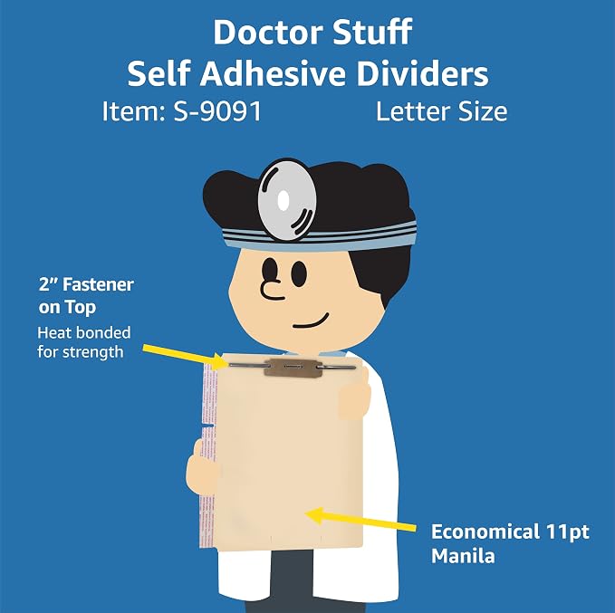 Self Adhesive Dividers for File Folders, Doctor Stuff, Side Hinge Divider with 2" Bonded Fastener on Top, 11 pt Manila Stock, Box of 100 - Image 2