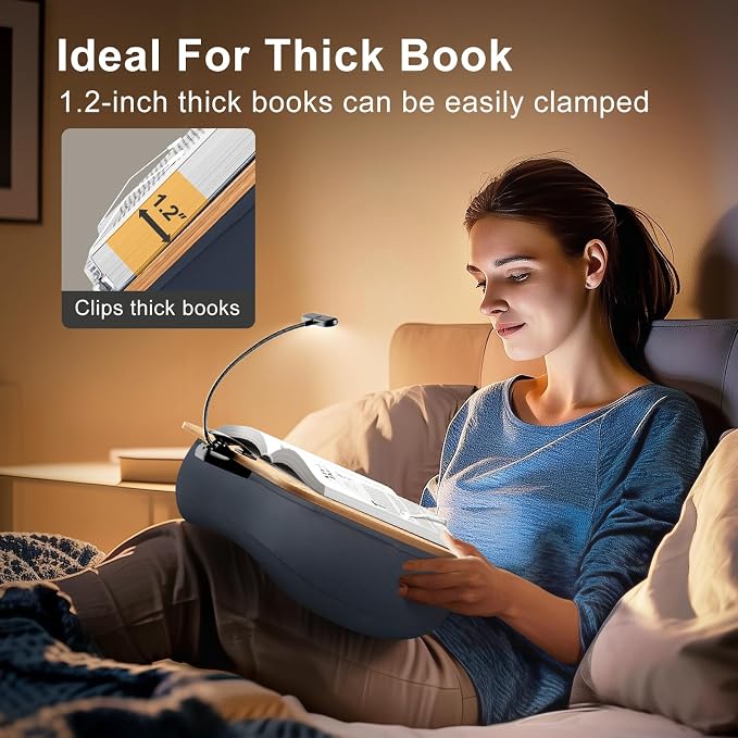 Reading Book Pillow Stand with 3-Color Adjustable Light | Hands-Free Book Holder for Bed or Lap, Wooden Surface, AAA Batteries Required - Image 3