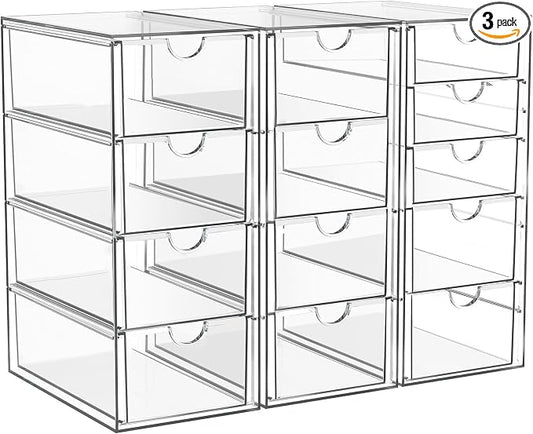 ARSTPEOE Acrylic 13-Drawer Storage & Makeup Organizer for Desk, Bath | Smooth-glide drawers, clear acrylic, stackable, dustproof, wipe-clean, for eyeliners, lip liners, markers, push pins,pen by ARSTPEOENeatChic