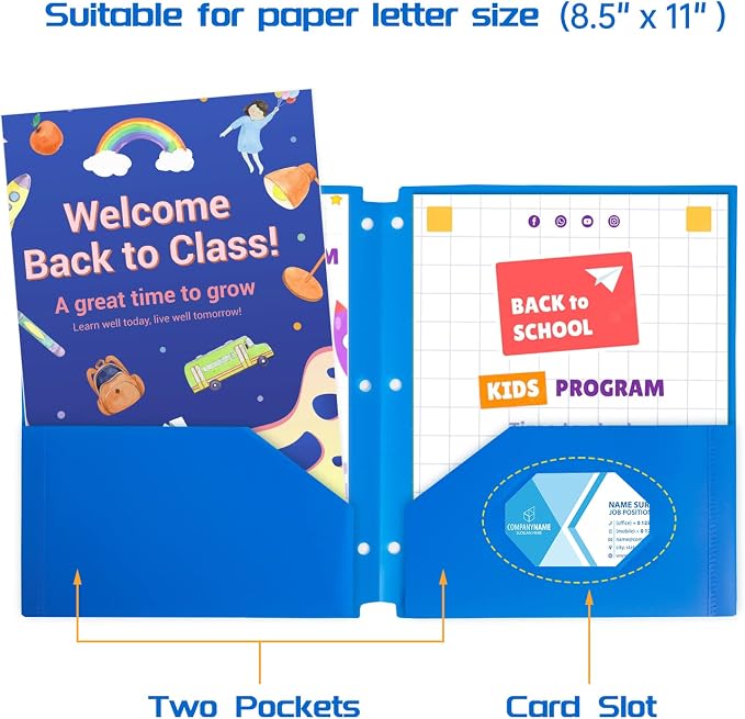 ShyLizard 6Pack Folders with Pockets,Plastic 2 Pocket Folders, Pocket Folders with 3 Holes for Letter Size Documents, Heavy Duty Plastic 2 Pocket for School Home Work and Office, Assorted Colors - Image 2