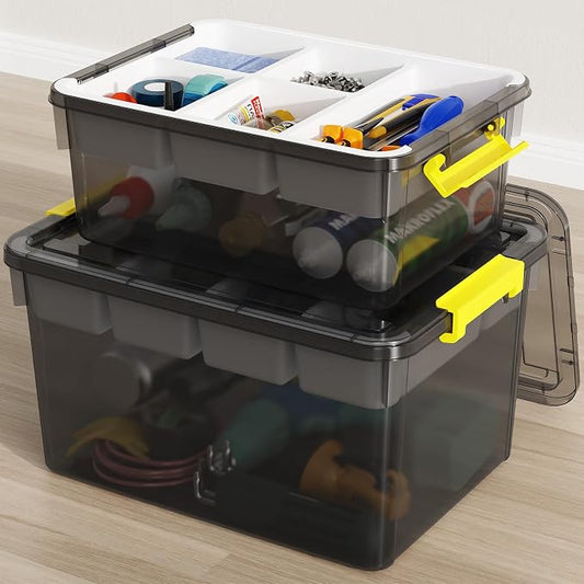 20&40Qt Stackable Storage Bins with Lids Trays Craft Box Organizers,2Pack | Clear Plastic Latching Boxes Organizers with Dividers Portable Containers for Arts & Crafts, Home Office Classroom Car Trunk by HOMETUK