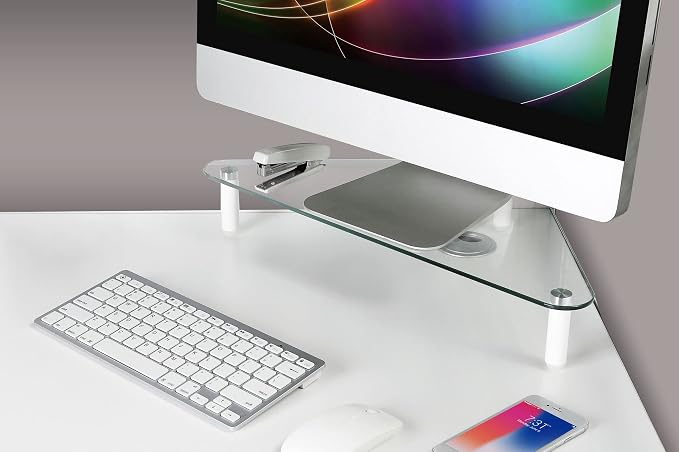 Kantek Glass Corner Monitor Riser, 19.7" x 11" x 3.25", Clear, Supports 40 lbs - Image 4
