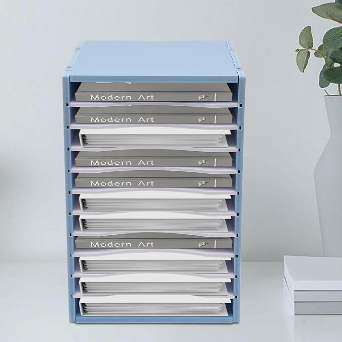 Paper File Organizer for Desk Classroom, Desktop Paper File Sorter 11 Compartment Paper File Storage Organizer for Home Office School (Blue) - Image 3