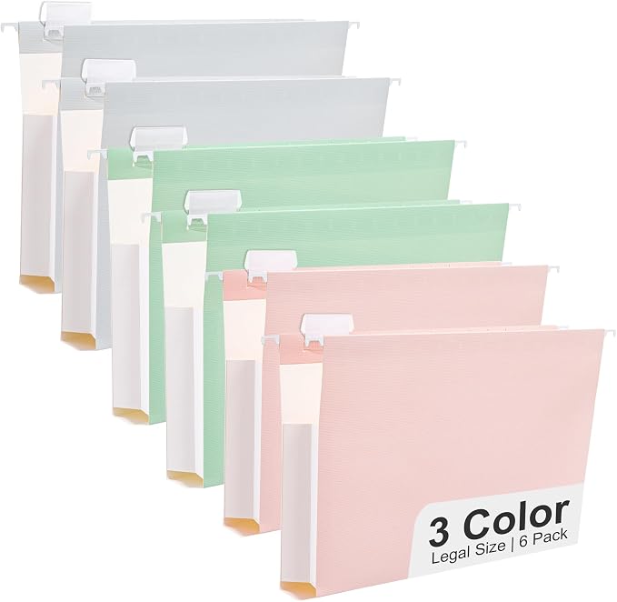 Y YOMA Legal Size - 6 Pack Extra Capacity Hanging File Folders Accordion Decorative Reinforced File Folder Cute Colored Expandable Folder for Office Home with 1/5-Cut Adjustable Tabs, Pastel Color by YYOMA