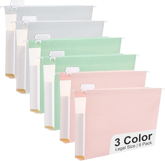 Y YOMA Legal Size - 6 Pack Extra Capacity Hanging File Folders Accordion Decorative Reinforced File Folder Cute Colored Expandable Folder for Office Home with 1/5-Cut Adjustable Tabs, Pastel Color by YYOMA