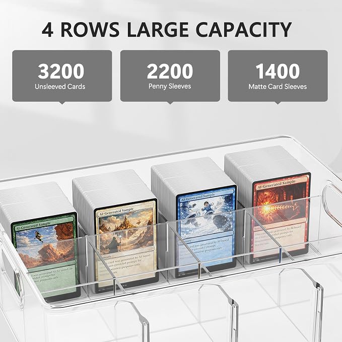 Trading Card Storage Box, Clear Large Storage Organizer Holds 12000 Cards | Pull-Out Drawer with Foam Inserts, 4-Row or 12-Grid Layout and Front Display Case for TCG, MTG and Sports Cards (4-Pack) - Image 2
