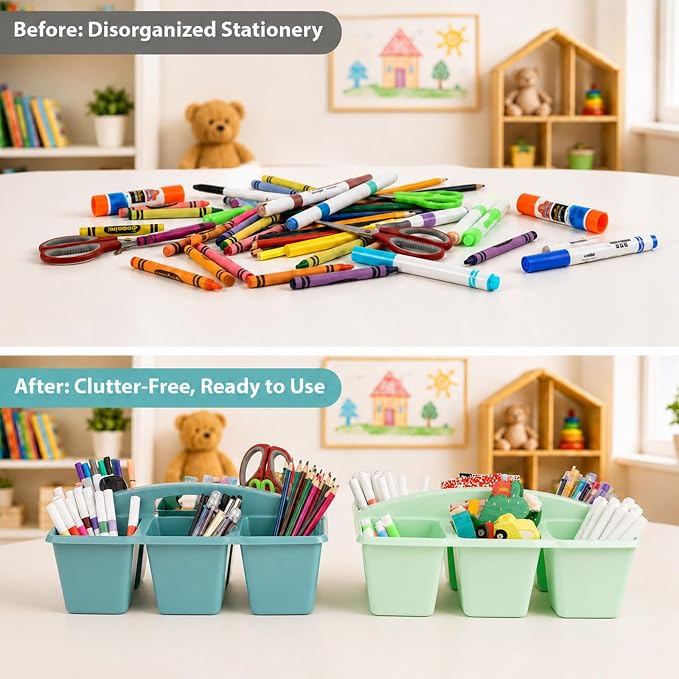 6 Pack Assorted Colors 6 Compartment Classroom Caddy with Handle Portable Plastic Storage Classroom Caddies Organizer for Classrooms Supply Teacher Office Table Desk(Boho) - Image 4