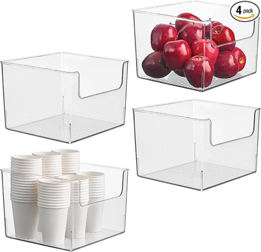 iDesign Open-Front Storage Bin, Set of 4, Clear | For Kitchen, Pantry, Bathroom, Office, Made in USA by iDesign