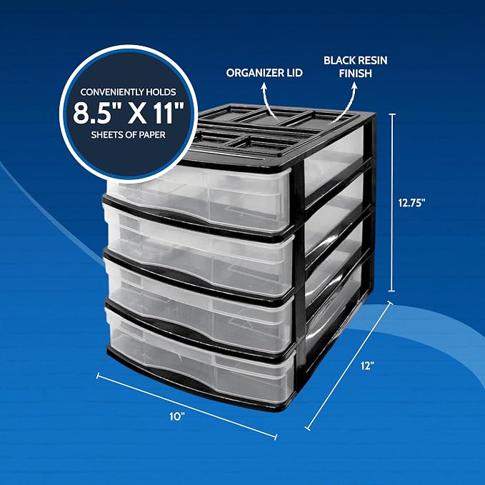 Gracious Living 4-Drawer Desktop and Countertop Storage Organizer Drawer Set, Plastic Office Desk Organizer, Black/Clear - Image 3