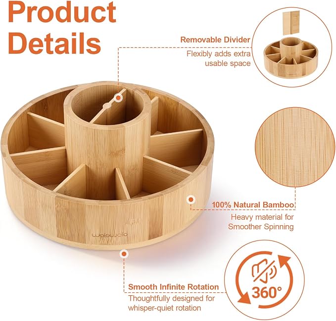 Marker Organizer Rotating Bamboo Desk Organizer, Silent 360° Rotation Caddy, 10 INCH LARGE Art Supply Caddy Holds 140+ Markers, 750+ Pencils for Home Office, Classroom, Birthday Gift, 10 Compartment - Image 3