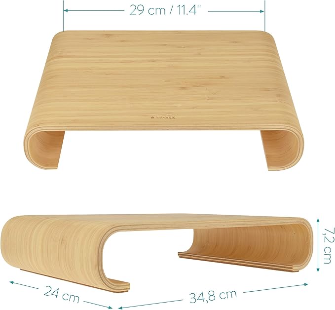 Navaris Wood Monitor Stand Riser - Computer Desk Organizer Desktop Dock Wooden Mount Display for PC TV Screen Notebook Laptop - Bamboo - Image 4