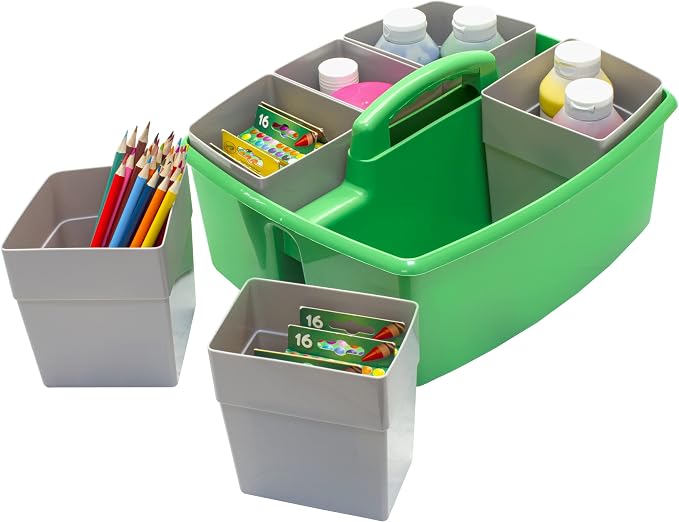 Storex Large Classroom Caddy with Cups, 13 x 11 x 6.575 Inches, Green, Case of 2 (00983U02C) - Image 8