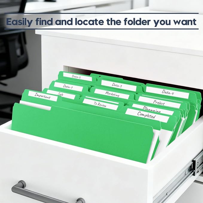 File Folders,150 Pack Letter Size Colored File Folders,8.5" x 11",1/3 Cut Tab,Durable Paper Bulk Folders with Blank Labels,File Folders for Office Business School Home Use,Grass Green - Image 6