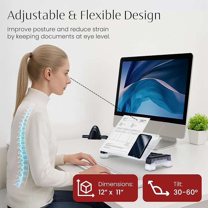 MemoScape Adjustable in-Line Document Holder for Typing | Reduces Neck Strain, Improves Focus, Boosts Desk Organization, and Workflow | Paper Holder Stand for Desk and Home Office - Black (VUR 2060) - Image 3