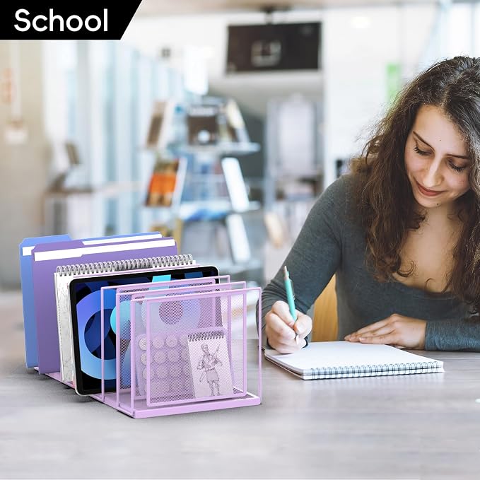 File Organizer for Desk, 7-Section Vertical File Sorter, Paper Holder Organizer Standing Metal File Folder for Office Home Classroom, Purple - Image 8