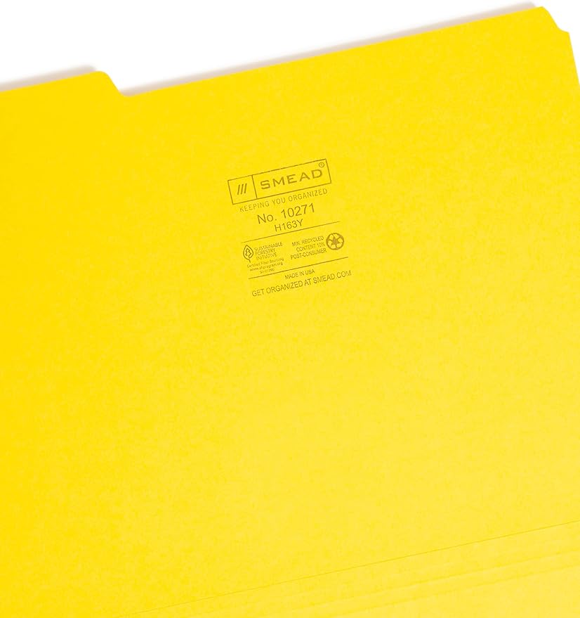 Smead Interior File Folder, 1/3-Cut Tab, Letter Size, Yellow, 100 per Box, Expandable File Folders for Filing Cabinet - Image 3