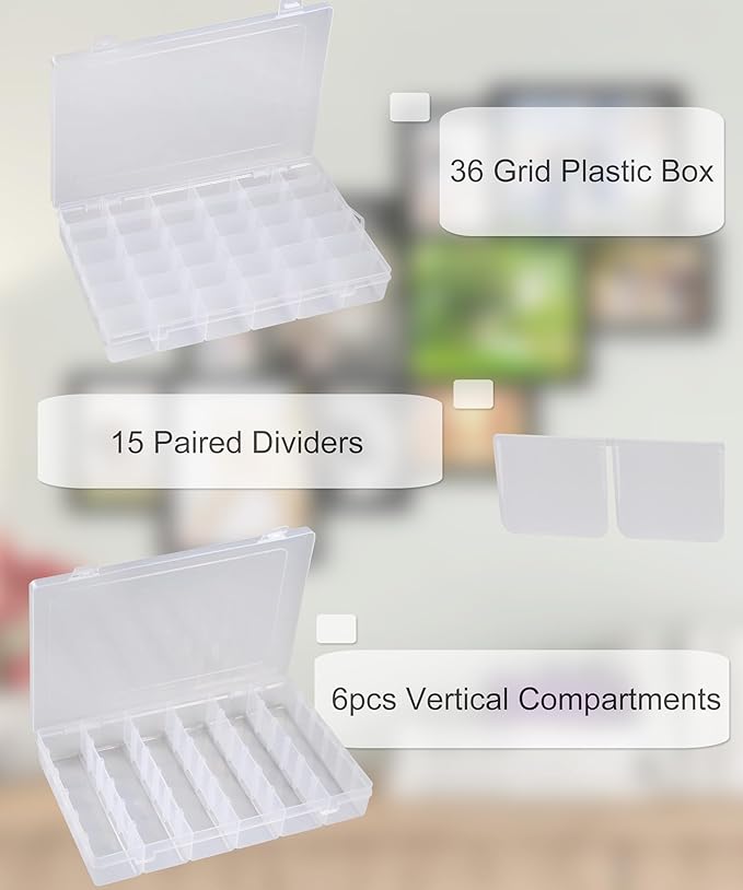 12 Pack 36 Grids Bead Organizers Plastic Organizer Box with Dividers 3600 Tackle Boxes Organizer Clear Box Organizers Compartment Storage Container - Image 4