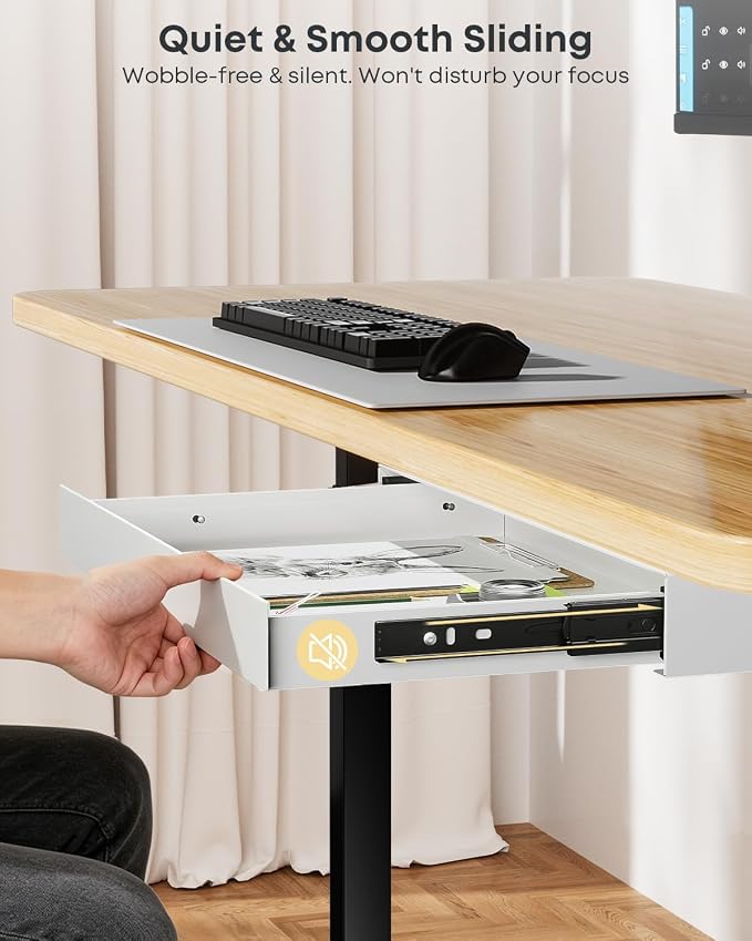 Under Desk Storage Drawer, 14.8" Wide Slide Out Under Desk Drawer | Max Load 17.6 Lbs, Quiet Glide, for Standing Desks & Home Offices, Heavy Duty Steel, White - Image 5