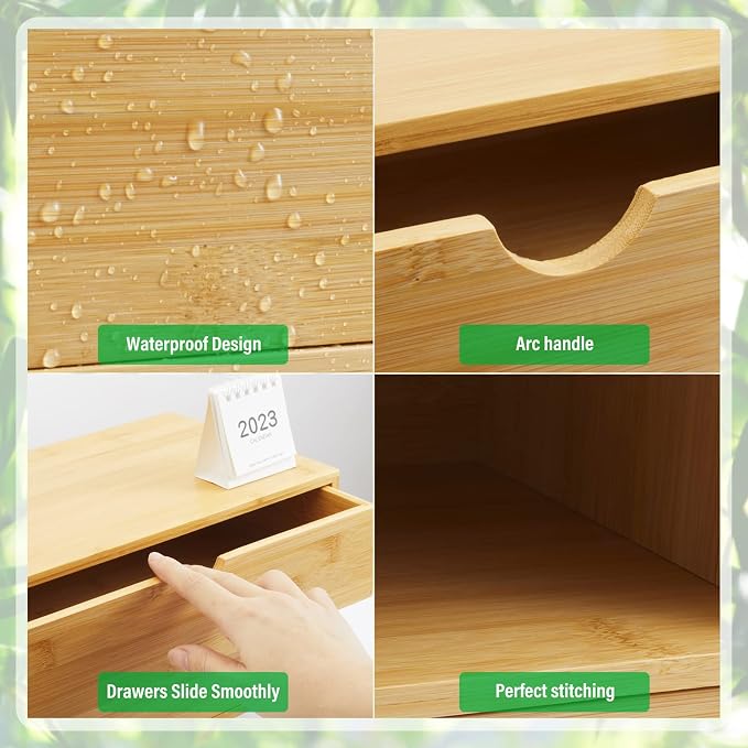 Charmewooden Bamboo Desk Organizer With Drawers Countertop Drawers Counter Storage Box Corner Desk Organizer for Home Office No Assembly Required (2 Drawers) - Image 5
