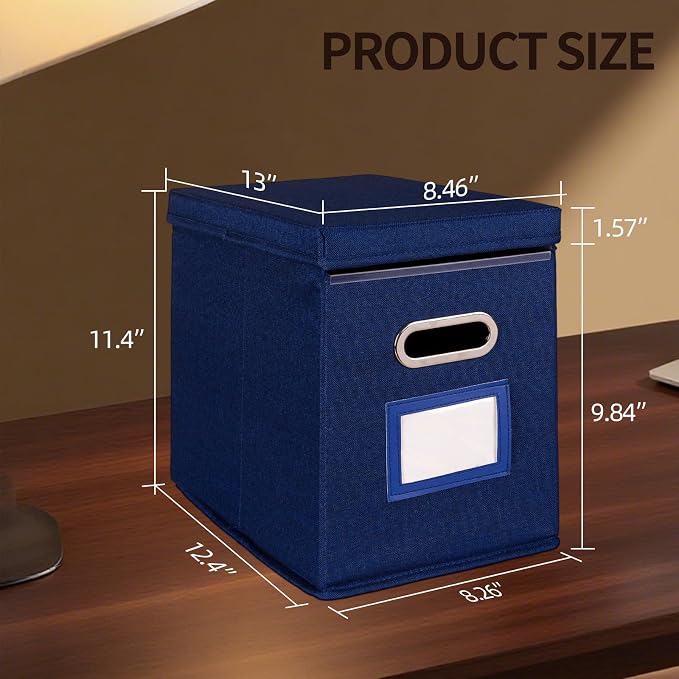 2 Pack Hanging File Folders Organizer with Lid, Letter Size Fabric File Storage Box Collapsible, Portable Office Document Holder with Metal Handle, Smooth PVC Rails, Blue - Image 6