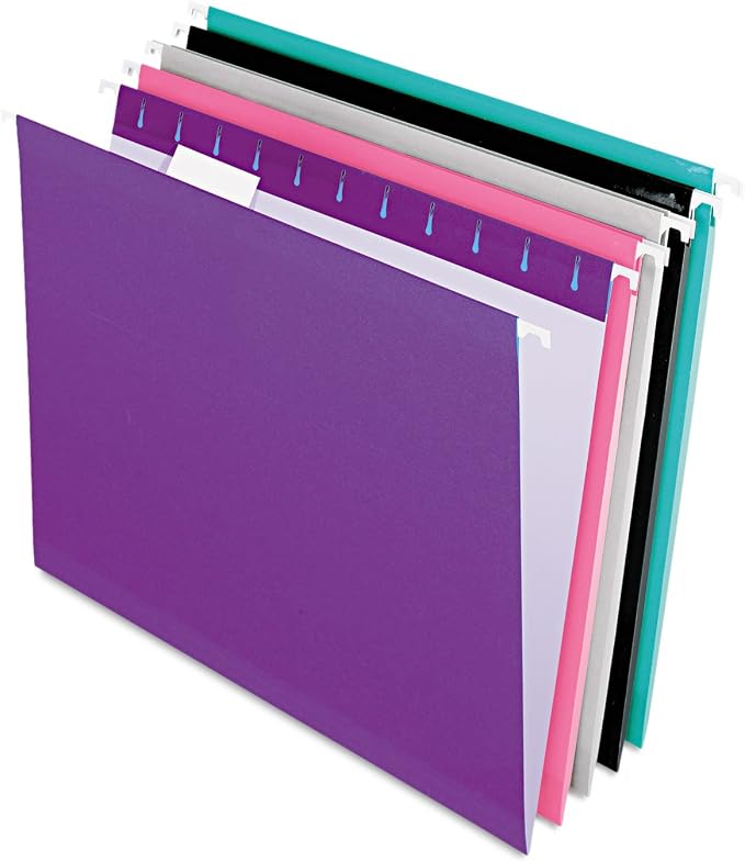 Pendaflex Reinforced Hanging File Folders, Letter Size, 1/5 Cut, Assorted Jewel-Tone Colors, 25/BX (4152 1/5 ASST2) by TOPSProducts