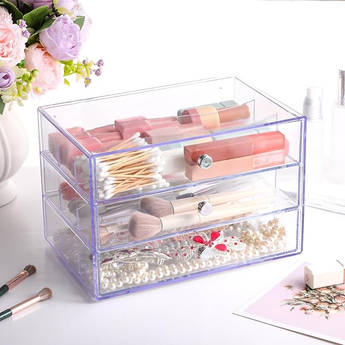 2 Pack 3 Drawer Washi Tape Organizer Plastic Washi Tape Storage Cube Organizer Box 10 x 7 x 6.8 Large Capacity Clear Storage Drawer Holder for Art Craft Embellishments Jewelry Makeup - Image 6