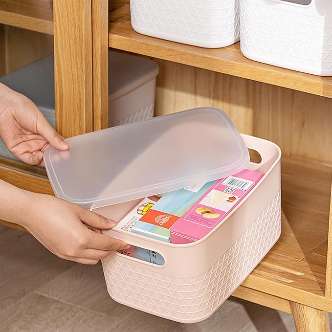 Lidded Storage Bin Organizer | Storage Organizing Container, 16 Liter, Set of 4, Off White - Image 2