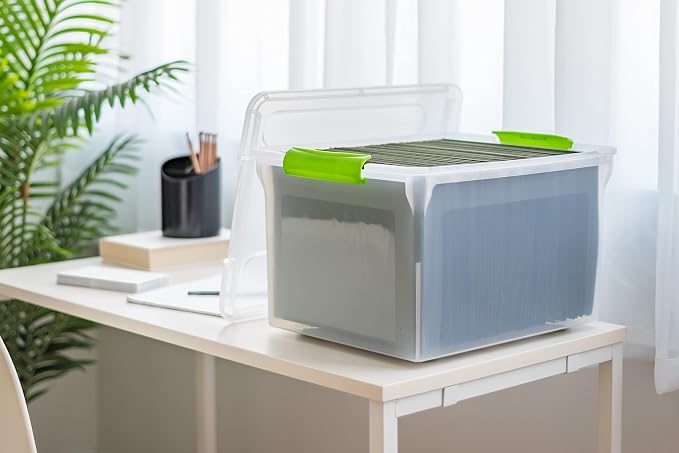 IRIS USA 4-Pack 35 Qt. File Box Organizer with Lid, Clear | Store documents and supplies with a secure closure, easy access, and organized storage for home or office use - Image 5