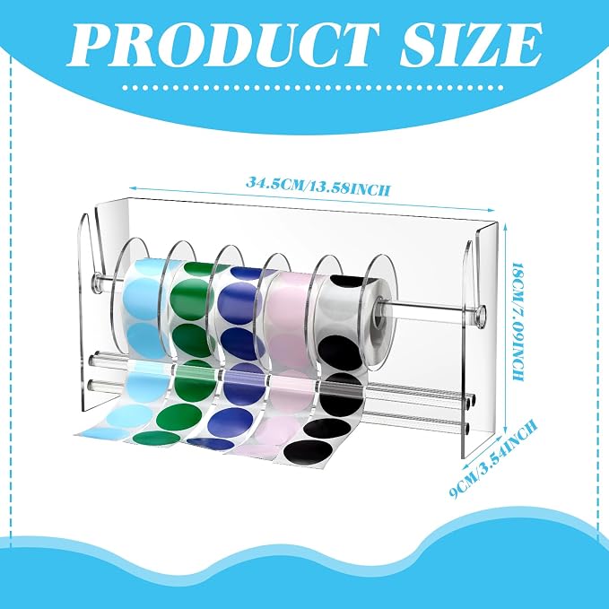 Qilery Adjustable Label Dispenser Acrylic Roll Sticker Dispenser Sticker Holder Organizer Label Stand for Holding Office Home Journal Business Use(9 Disks) - Image 2