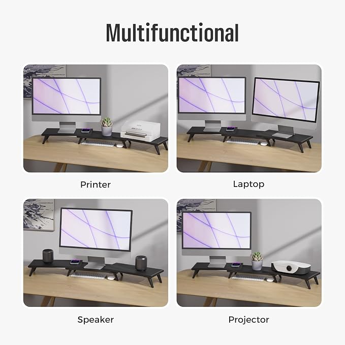 loukin Dual Monitor Stand Riser for Desk, 43.6"×8.2" Computer Stand, Black | Supports 22 lb, No Installation Required, Water-Resistant Surface, Fits Laptops and Printers, Ergonomic Design - Image 7
