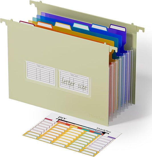 ThinkTex Plastic Expanding Hanging File Folders, 7 * 1.2" Accordion Pocket | Large Capacity, Multi-Color Tabs, Letter Size for Filing Cabinet - Yellow by ThinkTex