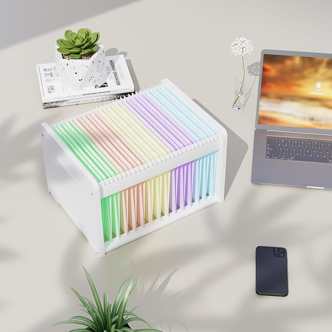 Bamboo Hanging File Organizer, Desk File Box, Open Top, 1 Pack, White | Open-Top Access, 2 Hanging Folders Included, Letter & Legal Files, Sliding Rails, Reinforced Handles, Easy Assembly - Image 6