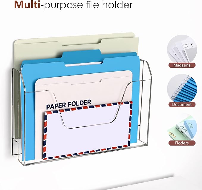 Acrylic Hanging Wall File Organizer, 2-Tier Mail Organizer Wall Mounted Magazine Wall File Holder, Paper Folder Organizer for Office, Desk, School - Image 4