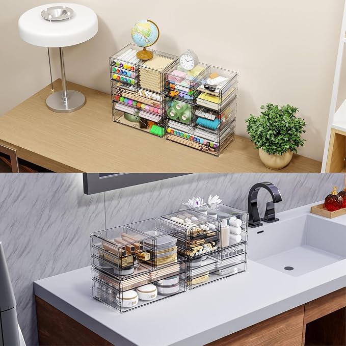 3Pack Clear Drawer Organizers Stackable,Acrylic Storage Drawers With 10 Drawers,Multipurpose Office Supply Organizer and Makeup Organizer for Beauty,Craft,Pen,Medical,Stationary Desk Organizers - Image 6