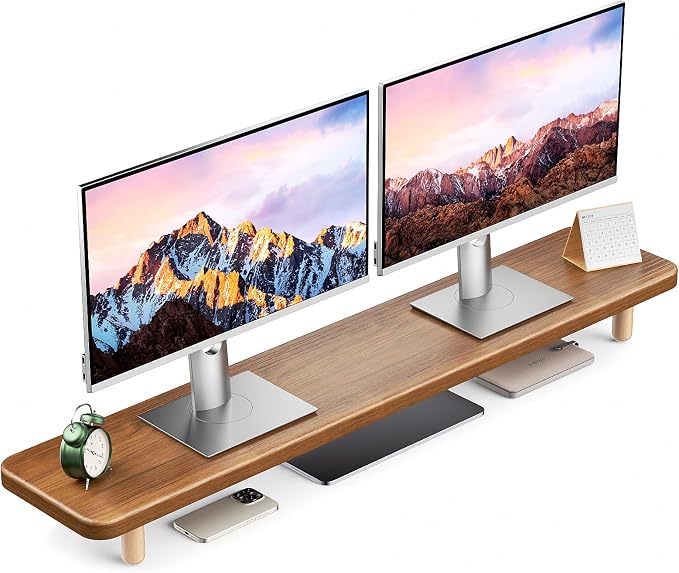 Dual Monitor Stand Riser, 39 Inch Extra Long Wooden Desktop Monitor Riser with Storage for 2 Monitors Ultra Strong Desk Shelf Organizer Riser Ergonomic for 2 Screens/Laptop/PC/TV/Printer (Walut brown, 39inches) by NestNeatHome