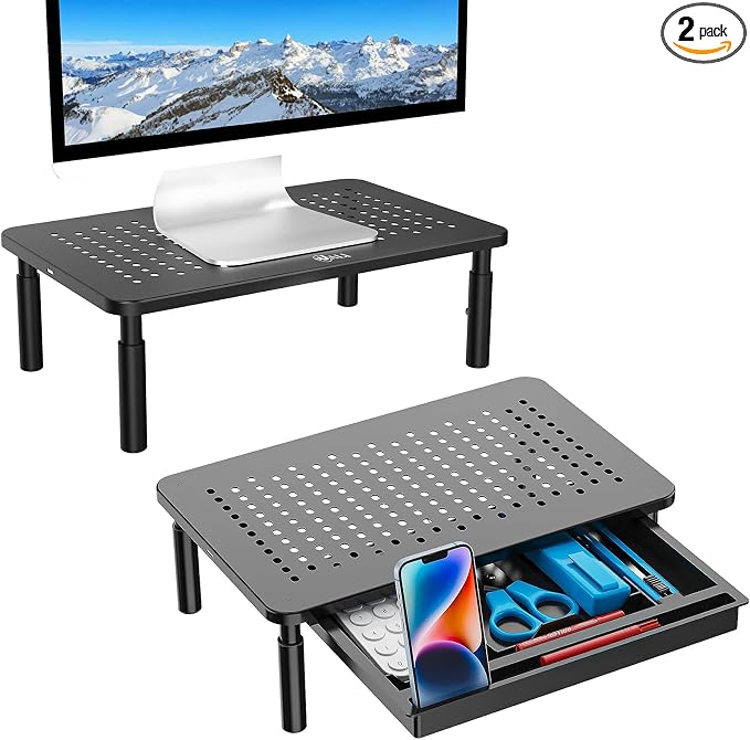 WALI Bundles-Monitor Stand Riser Height Adjustable and Computer Monitor Stand with Drawer by WALI