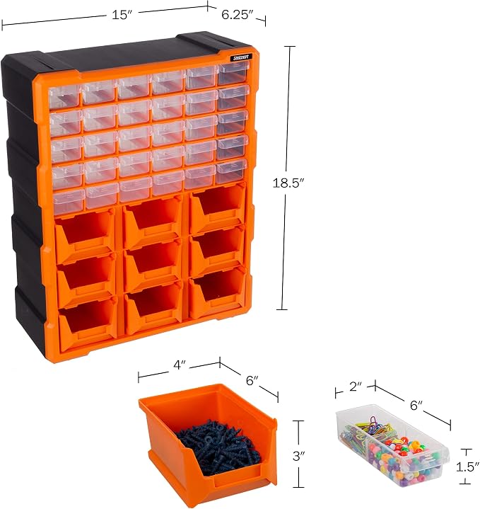 Stalwart Plastic Storage Drawers - 39-Drawer Screw Organizer, Black - Image 2