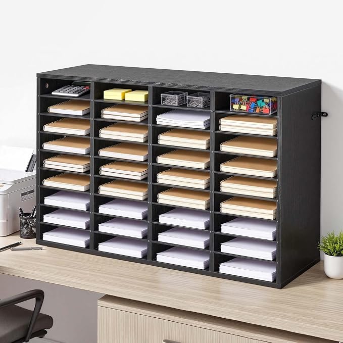 VEVOR Literature Organizer, 36 Compartments Office Mailbox with Detachable Shelves, Wooden Mailbox Sorter with Particle Board, Countertop Office Home Storage Organizer for File, Document, Paper, Black - Image 8