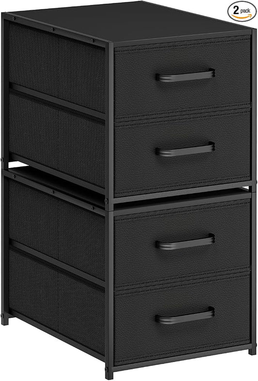Stackable Storage Drawers - 2 Tier Closet Organizer with Metal Handles, Fabric Dresser with Collapsible Bins for Bedroom, Dorm, Office, Black, 2 Pack by Homsorout