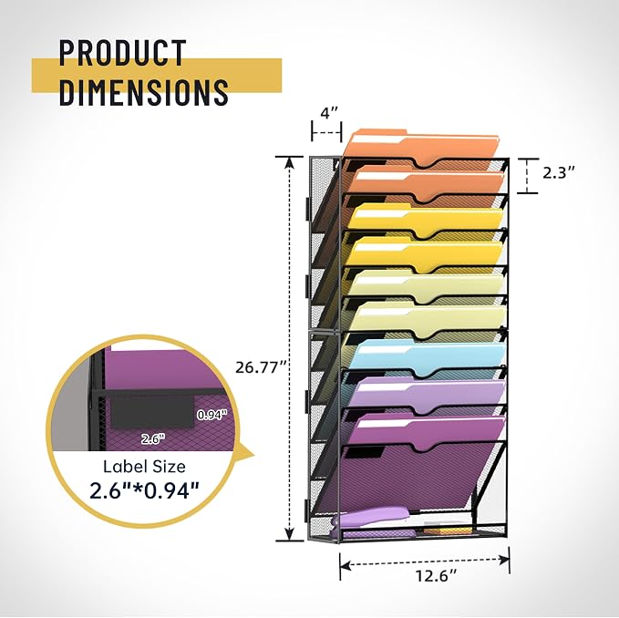 10Tier Hanging Wall File Holder Organizer for Papers, Folders, Files Clipboard & Magazine Organization Great for Office Home, Assembly Needed, Black | Paper, Folder, Magazine Rack Great for Office Home School, Assembly Needed, Black - Image 3