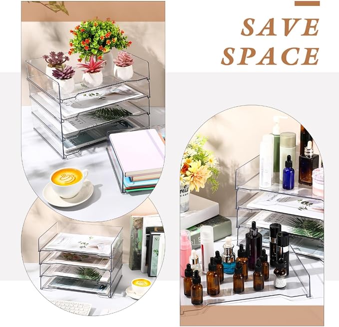 DoubleFill 12 Pcs Stackable Letter Tray Rectangular Plastic Desk Organizer 13 x 9.5 x 2.6 in Paper Holder File Tray Accessories Rack for Desktop Office Desk Drawers (Clear) - Image 4